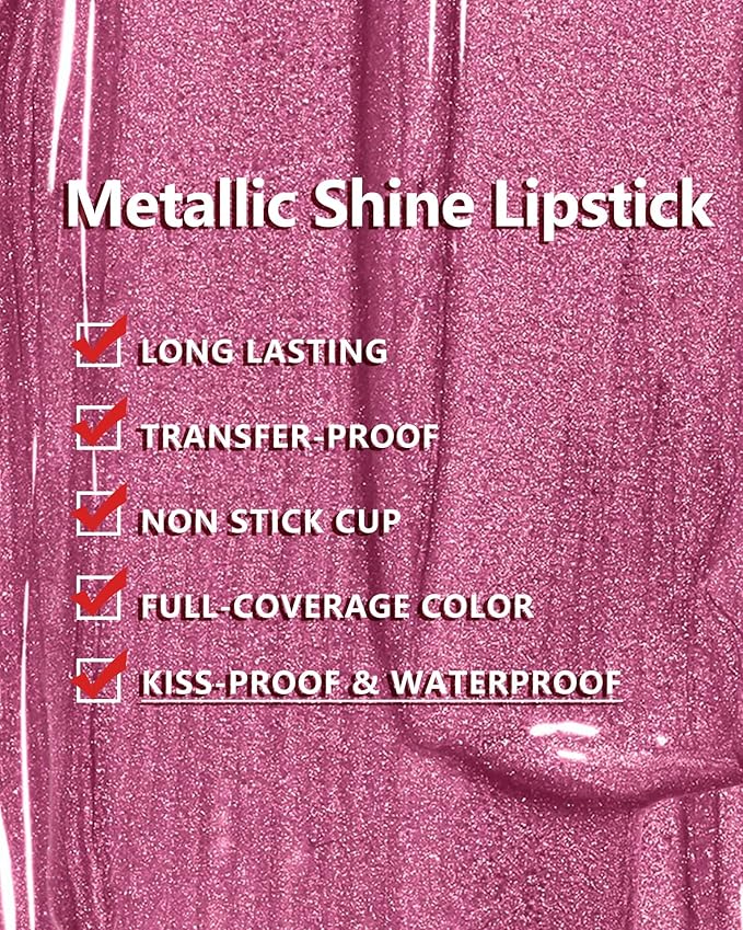 MAKI YIKA 3Pc Metallic Lipstick for Women Red Pink Brown Glitter Lipsticks Long Lasting Lipstick Smudge Proof Liquid Lip Gloss, Red/Pink/Nude