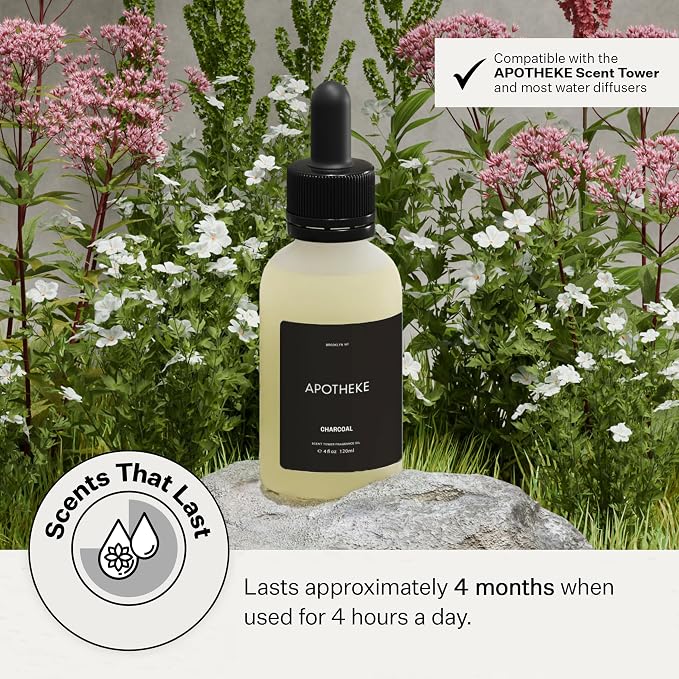 Apotheke Scent Tower Aromatherapy Diffuser Fragrance Refill, Charcoal (120 ml) - Long-Lasting Perfume-Grade Essential Oil for Clean & Fresh Home, Office, Hotel & Large Rooms