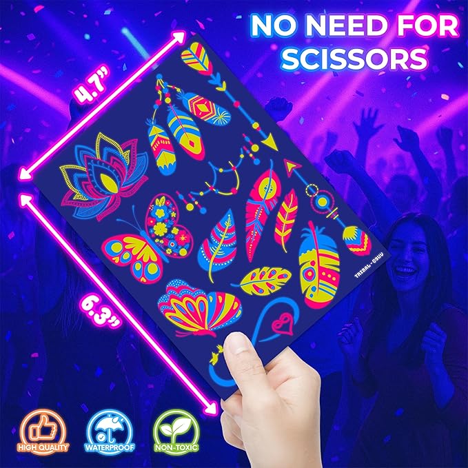 180PCS Tribal Glow in the Dark Pre-Cut Temporary Tattoos for Teens Adults | Glow Neon UV Blacklight Birthday Party Supplies, Favors, Decorations, Fake Tattoo Stickers, Rave Accessories, Gifts For