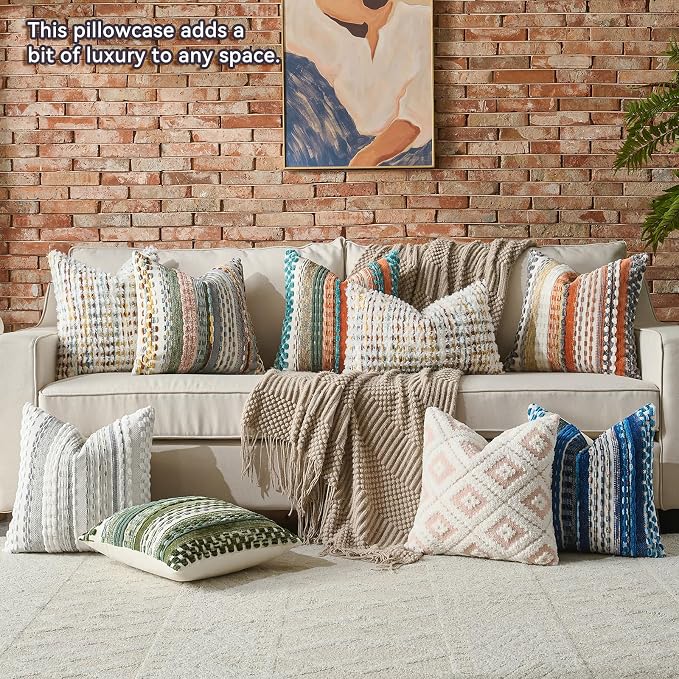 Set of 2 Boho Chenille Pillow Cover Decorative Tufted Pillowcase for Couch Bed Sofa Bedroom Living Room Modern 12 x 20-Inch Brown White