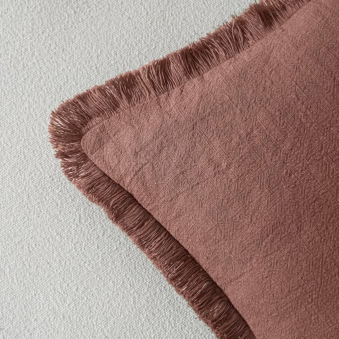 MIULEE Linen Fringe Decorative Fall Throw Pillow Covers Autumn Glaze 20x20 | Set of 2, Cottagecore Decor, Boho Farmhouse Neutral Pillow Covers, Rustic Fall Couch Cushion Cases for Sofa Bed Living Room