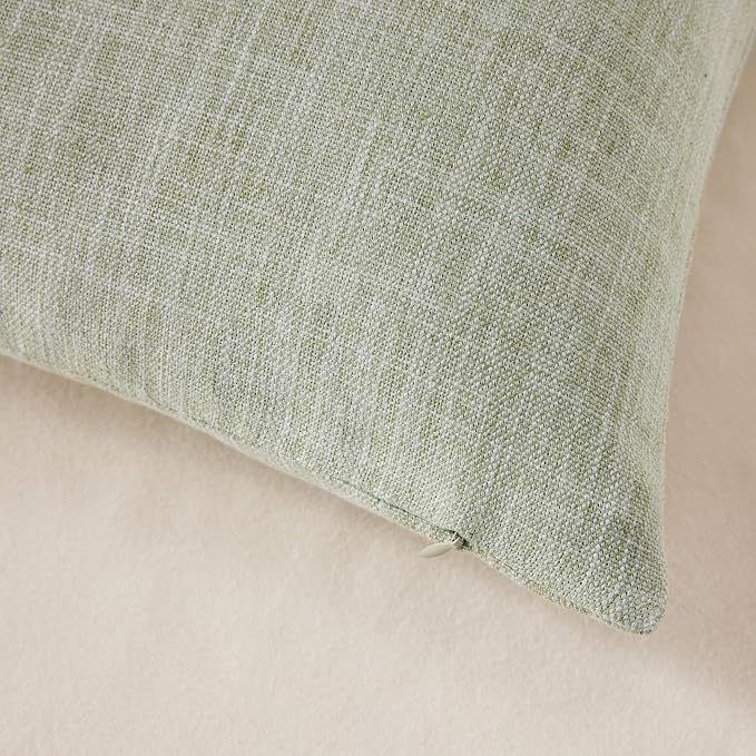 Rustic Linen Throw Pillow Covers Set of 2, Green 16x16in | Textured Pillow Case, Rustic Cotton Linen Fabric, Modern Farmhouse Cushion Covers for Sofa Bed Living Room Home Decor