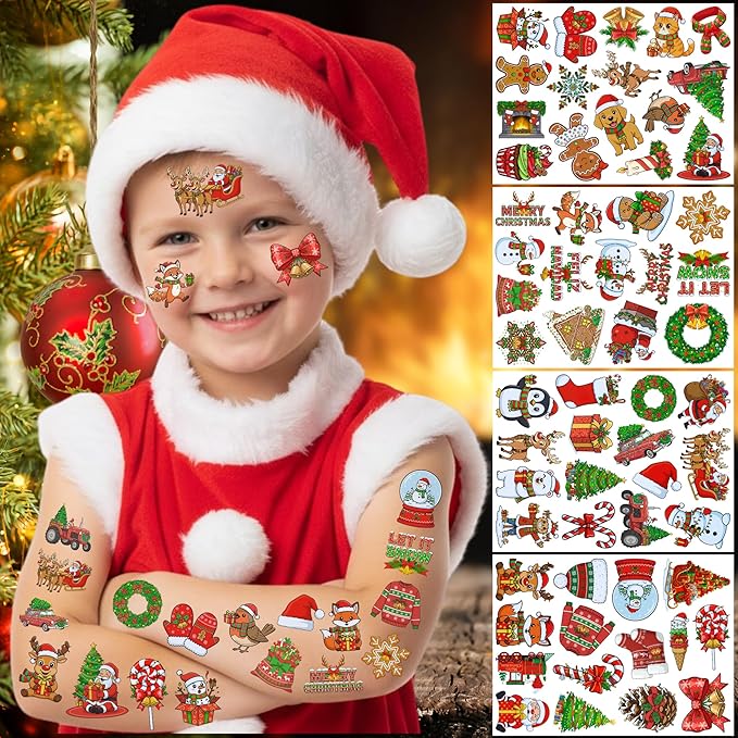 Christmas Temporary Tattoos Christmas Stocking Stuffers Goodie Bag Stuffers Noel Xmas Stickers Gift Idea For Kids Adult Xmas Decorations Accessories Party Favors Prizes Crafts Santa Claus Snowman
