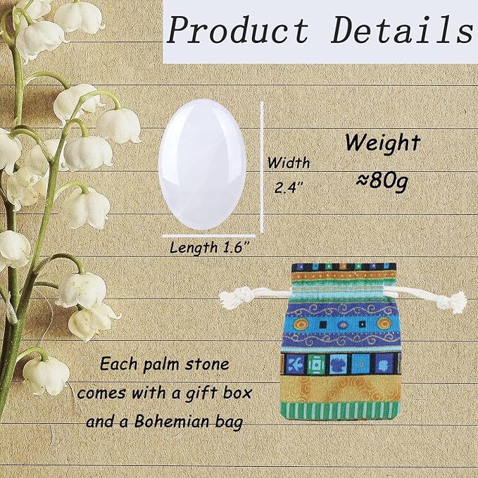 DUQGUHO Clear Quartz Crystal Palm Stone 2.4'' White Healing Crystals Natural Gemstone Worry Stone Energy Balancing Polished Stones Blessing Gifts Boho Pocket Stone 1PCS