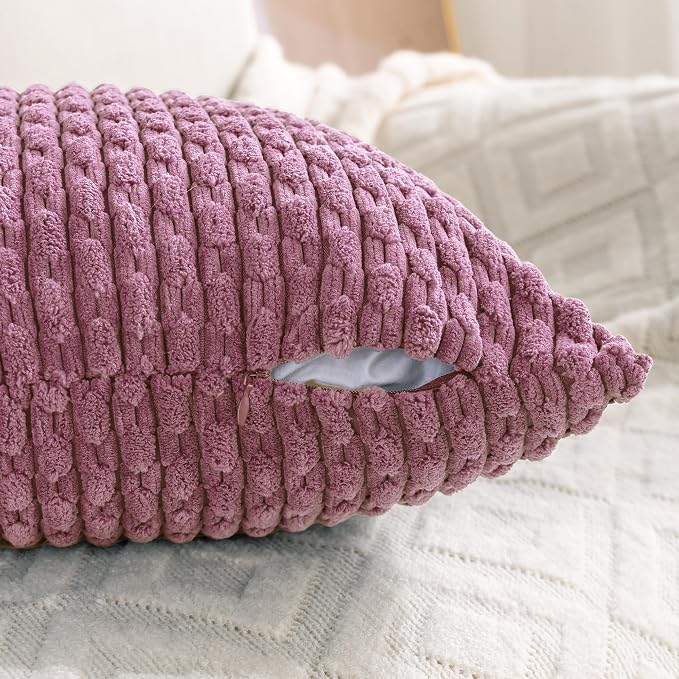 Set of 4 Pink Beige White Decorative Throw Pillow Covers 16x16 Inch Corduroy Pillow Covers for Bed Couch Sofa Living Room Soft Square Cushion Cases