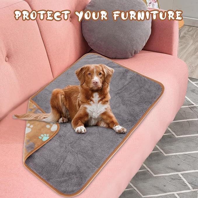 YUEPET Waterproof Dog Blankets, 2 Pack Washable Reversible Throw 40 x 30 in | Grey and Coffee Pair, Soft Fleece, Heat-Reflective Mylar, Puppy Blanket for Bed/Sofa Protection, Medium/Large Dogs and Cats