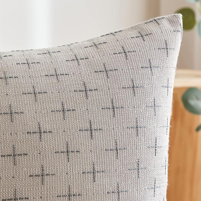 MIULEE Pack of 2 Decorative Burlap Linen Throw Pillow Covers Modern Farmhouse Pillowcase Rustic Woven Textured Cushion Cover for Sofa Couch Bed 24x24 Inch Light Grey