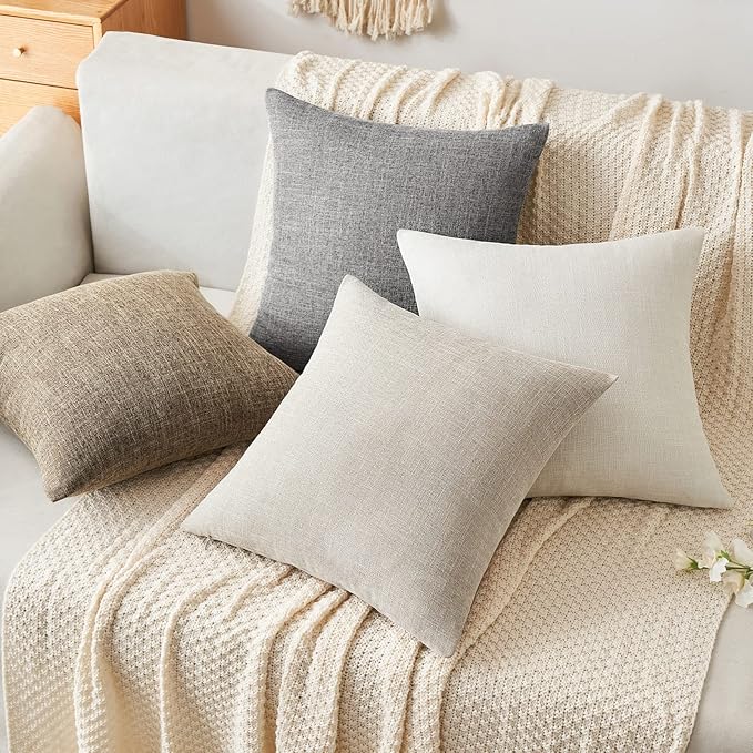 MIULEE Pack of 2 Decorative Linen Burlap Textured Pillow Covers Farmhouse Boho Accent Pillowcases Spring Home Decor for Couch Sofa Bedroom Living Room 20x20 Inch Taupe