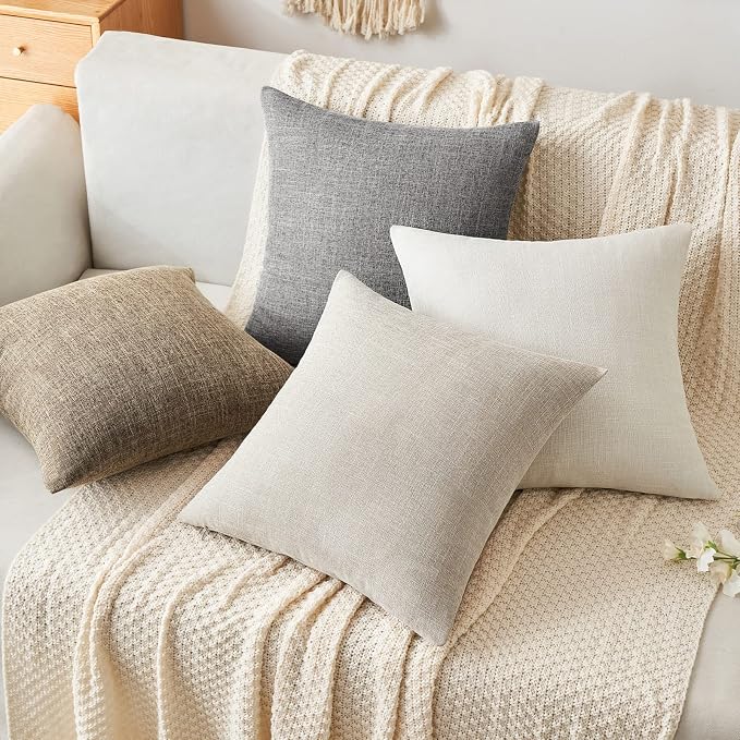 MIULEE Pack of 2 Decorative Linen Burlap Textured Pillow Covers Farmhouse Boho Accent Pillowcases Spring Home Decor for Couch Sofa Bedroom Living Room 16x16 Inch Taupe