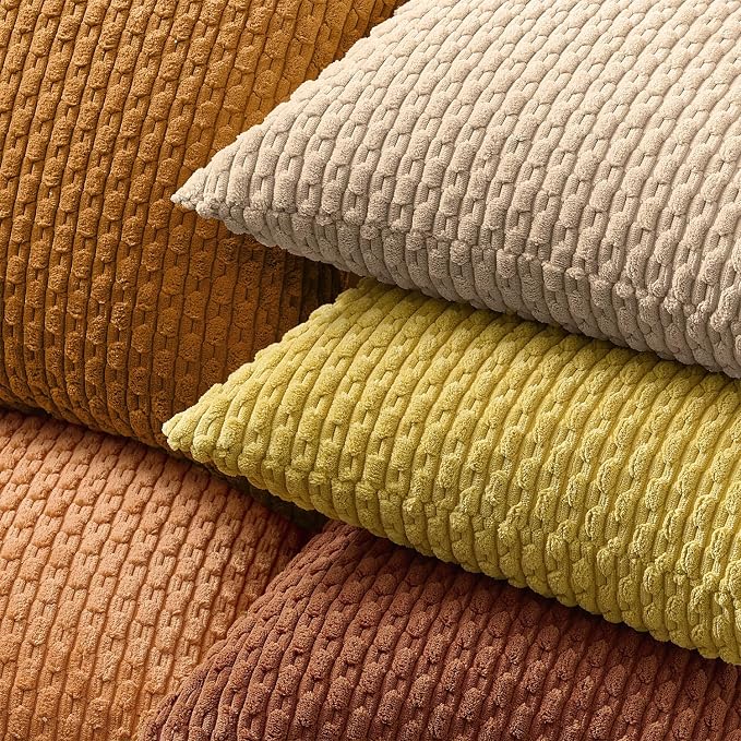 Kevin Textile Soft Corduroy 12"x20" Lumbar Pillow Cover 1 Pack, Tan | Boho Stripe Plush Corduroy Decorative Oblong Cushion Cover Modern Farmhouse Home Decor for Sofa Couch Bed Chair