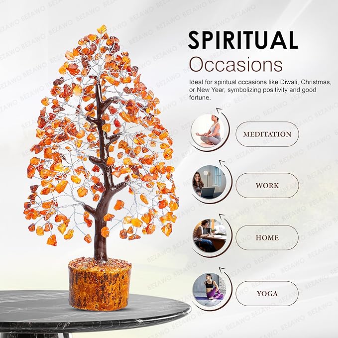 "Carnelian Chakra Tree of Life - Crystal Tree for Positive Energy, Handmade Gemstone Tree - Feng Shui Decor, Good Luck Money Tree Bonsai - Orange Healing Crystals for Sacral Chakra, Prosperity Gift"