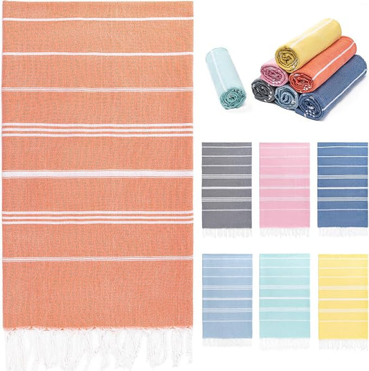 Aegero Turkish Beach Towel, 36"x71" Quick Dry Sand Free Oversized Bath Pool Swim Towel, Lightweight Travel Turkish Towels Vacation Essentials, Thinner Coral