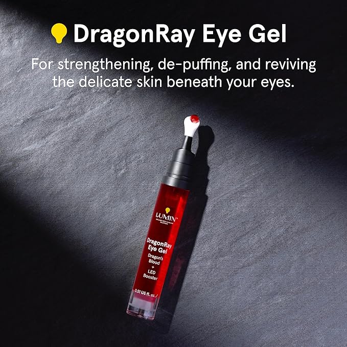 Lumin DragonRay Eye Gel, Under Eye Serum for Red Light Therapy, Peptides, Hyaluronic Acid & Caffeine Cream, Reduces Dark Circles & Puffiness, Compatible w Luminator Eye Mask, Vegan, 0.51oz (15ml)