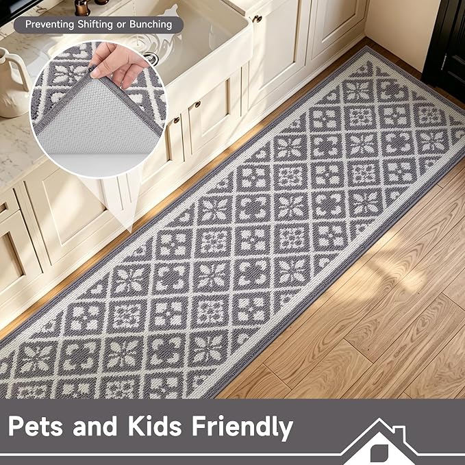 Ileading Hallway Runner Rug 2.6'x12' Heavy-Duty Durable Entryway Floor Mat with Non Slip Rubber Backing for Busy Traffic Extended Indoor Doormat Machine Washable Kitchen Throw Rug for Corridor(Grey)
