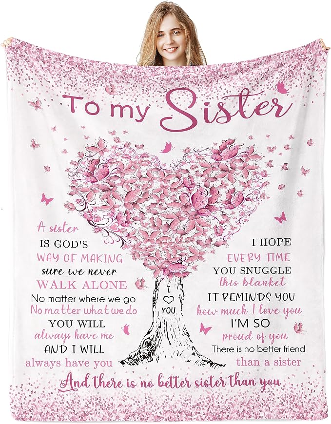 Sister Gifts, Big Sisters Birthday Gift from Sis, Best Sister Ever Gifts for Women Blanket 60"x 50", Birthday Christmas Graduation Gift Ideas for Sisters