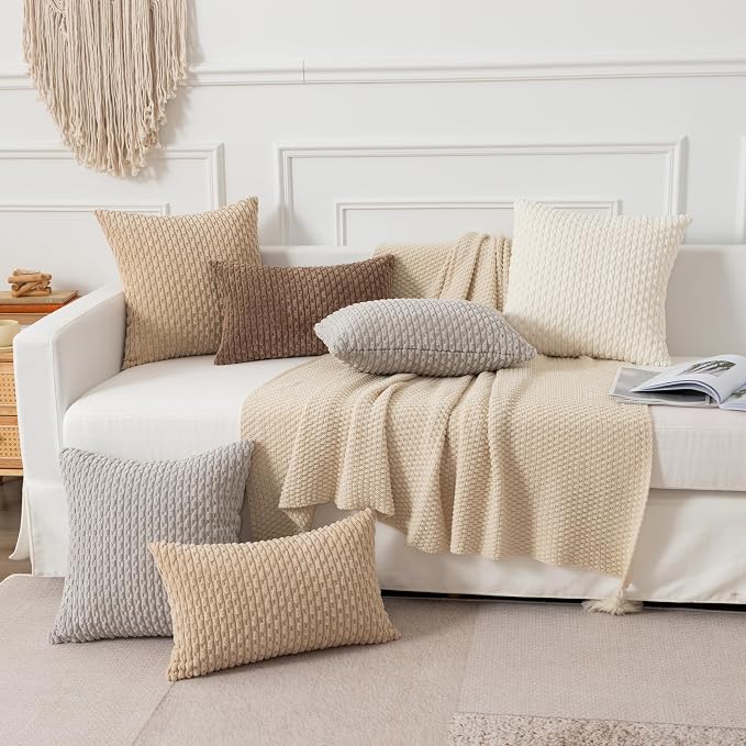 Kevin Textile Soft Corduroy 16"x26" Lumbar Pillow Cover 1 Pack, Light Grey | Boho Stripe Plush Corduroy Decorative Oblong Cushion Cover Modern Farmhouse Home Decor for Sofa Couch Bed Chair