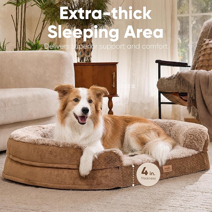FUKUMARU Large Thickened Dog Couch Bed, Orthopedic, Waterproof & Washable | Heavy Duty Dog Sofa with 4" Extra-Thick Egg-Crate Foam, Relieves Joint Pressure, Fully Removable, Fits Medium to Large Dogs