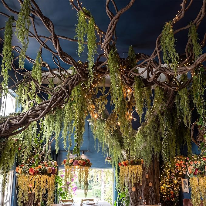 Hanging Green Spanish Moss Classroom Fairy Party Ceiling Decor | Artificial Vines for Safari Tropical Whimsical Wall Decor, Enchanted Indoor Outdoor Garden DIY Hanging Greenery