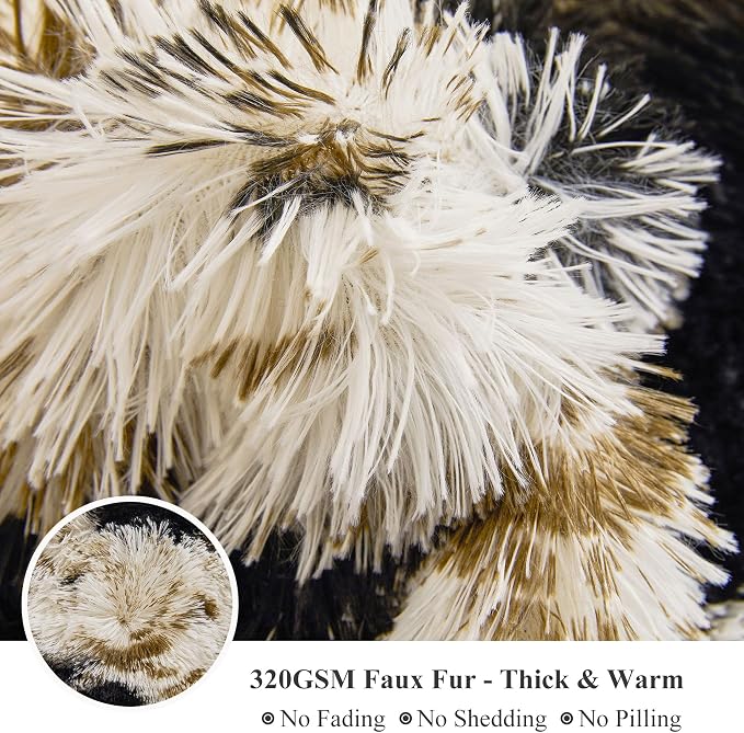 XeGe Luxury Faux Fur Throw, Soft 50x60 Cow Print Fluffy Blanket, Shaggy Plush Decorative Couch Throw, Cute Furry Animal Print Fuzzy Blanket for Sofa Bed, Cow Brown