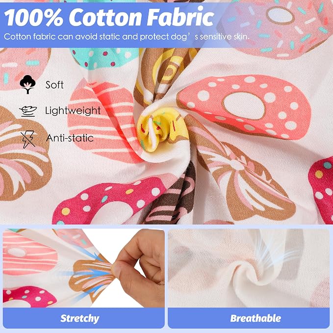 Dog Pajamas Comfy Dog Clothes for Small Dogs, 100% Cotton Dog Pjs Stretchy Breathable, Comfy Soft Pet Onesie Designed for Extra Small Sized Dogs Boy Girl Pet Jammies Outfits (Donuts, Medium)