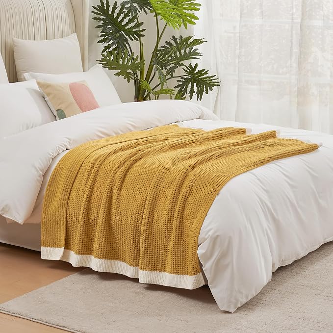 Chenille Throw Blanket, Soft Cozy Waffle Throw for Couch & Sofa, Warm Yet Lightweight, Breathable All-Season Throws for Women Men, Housewarming, Birthdays, 50"x60", Ginger