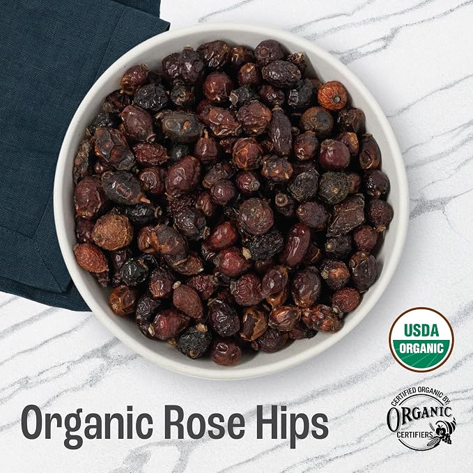 J MAC BOTANICALS Organic Rose Hips (8 oz Bag) Whole, natural dried rose hips for herbal tea, rosehips, rosehip tea, packaged in the USA