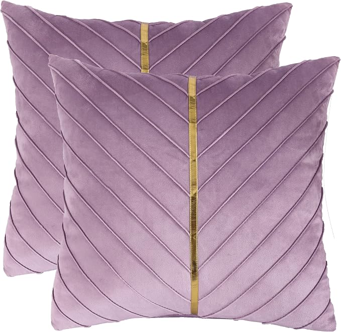 Velvet Throw Pillow Covers 24x24 inch Pack of 2 Gold Decor Purple | Soft Solid Pillow Covers,Modern Luxury Home Decor,for Couch Chair Sofa Bedroom Livingroom,Hidden Zipper,Ideal Gift,Easy Care