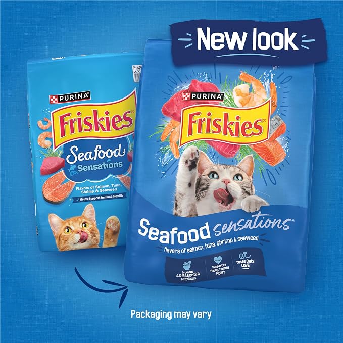 Purina Friskies Dry Cat Food Seafood Sensations With Salmon, Tuna, and Shrimp Flavors - 22 lb. Bag