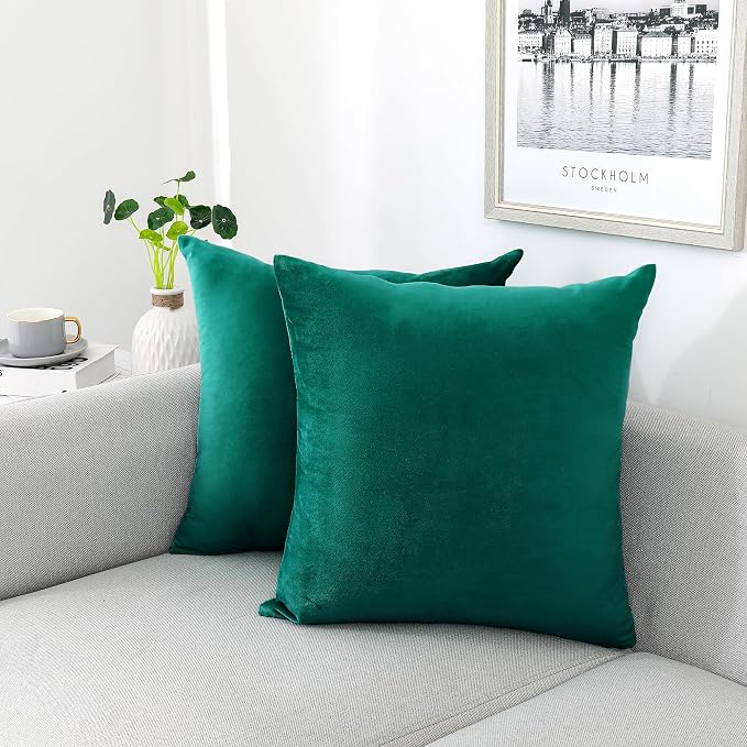 NiNi ALL Teal Velvet Throw Pillow Covers 28x28 Pack of 2 Decorative Couch | Soft Solid Boho Cushion Squar Pillow Cases for Chair Sofa Bedroom Farmhouse Living room Modern Luxury Home Decor Christmas