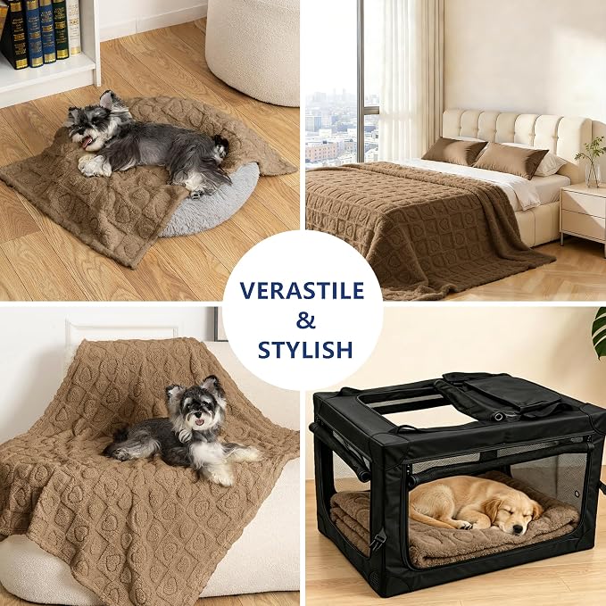gogobunny Pet Blanket for Dogs Cats, 300GSM Ultra Soft Coral Fleece Blanket, Washable Small Dog Cat Blanket, Calming Crate Mat, Furniture Protector for Couch Bed Car Seat, Brown, 25x35IN