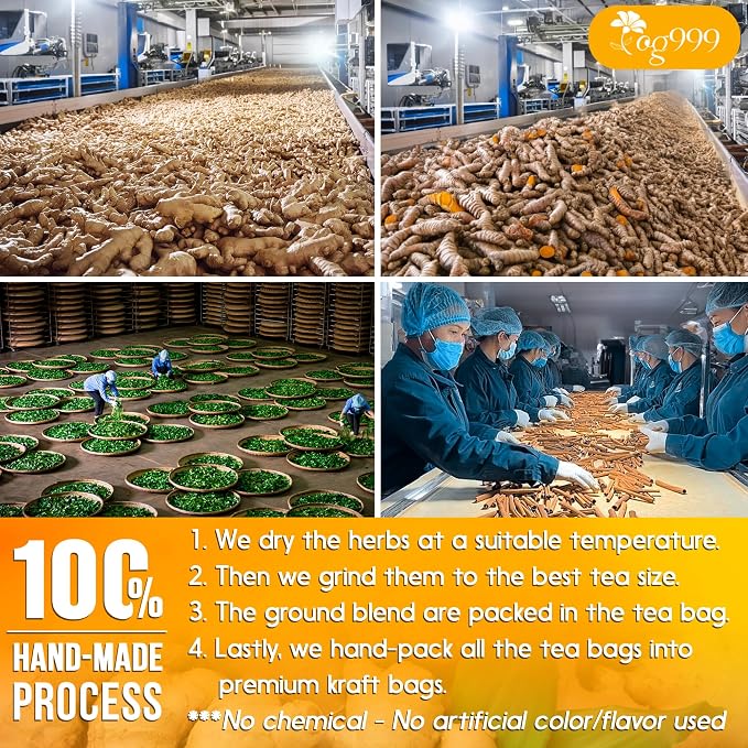 120 Tea Bags - Anti-Inflammaherb Loose Leaf Tea, 100% Natural from Ginger, Turmeric, Peppermint, Black Pepper, Cinnamon. Made with Natural Material Tea Bags. No Sugar, No Caffeine, No Gluten, Vegan.