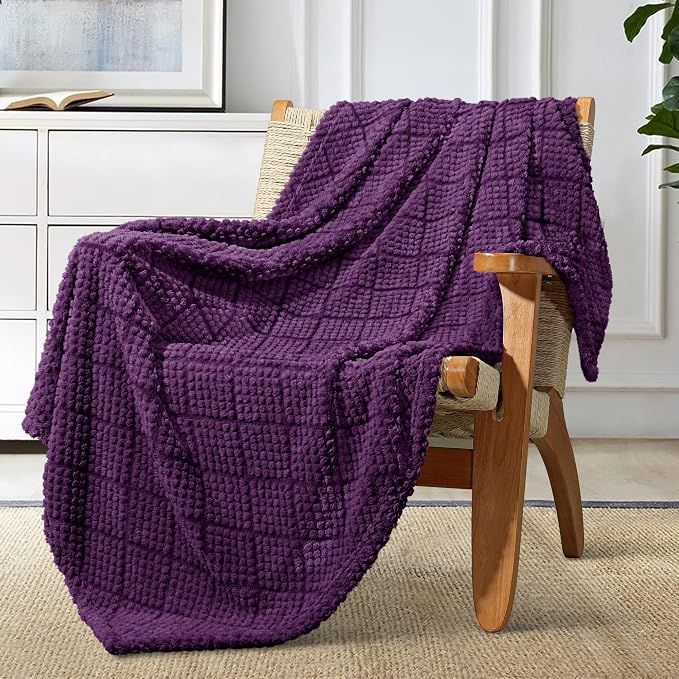 Whale Flotilla Soft Fleece Throw Blanket for Couch, Purple | Jacquard Waffle Blankets for Home Decor, Lightweight and Cozy, All Season Suitable, 50x60 Inch