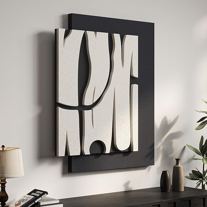 Cuspin Black and White Abstract Wall Art for Living Room, Modern Minimalist Geometric Artwork for Walls, Contemporary 3D Textured Paintings Wall Decor for Bedroom Dining Room Hallway Office