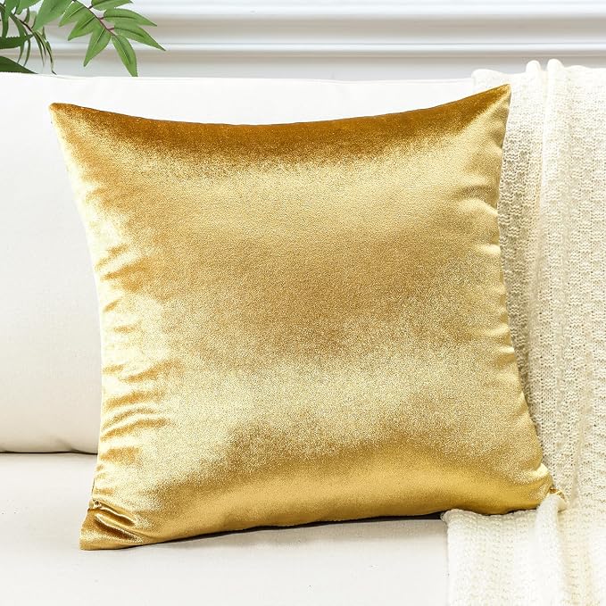 Artscope Luxury Velvet Pillow Covers Super Soft Decorative Rectangle Throw Pillow Covers Case Cushion Covers for Sofa Couch Bedroom Car Decor 16x16 Inch Shimmery Gold