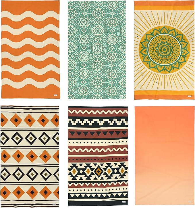 LANE LINEN Beach Towels 6 Pack, Bulk Beach Towels Oversized, Pool Towels for Adults, Pre-Washed, Sand Free Beach Towel, Fast Drying Beach Towel, 39"x71" - Modern Boho
