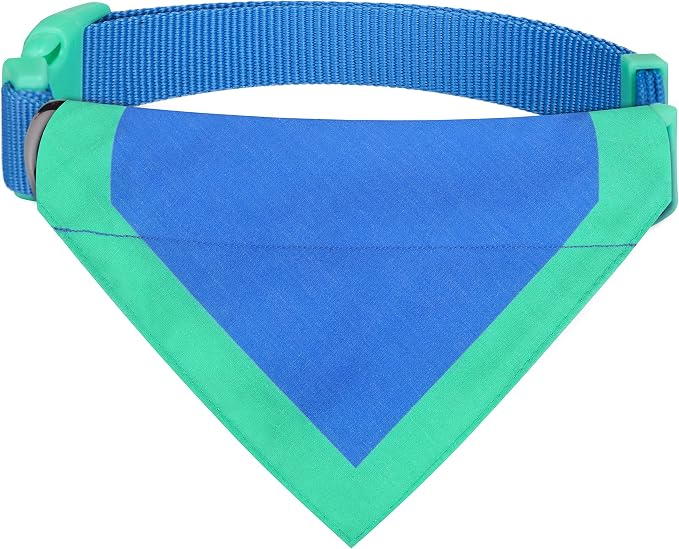 Blueberry Pet Laid Back Weekender Club Blue Cotton Blend Neckerchief Scarf Bandana Adjustable Dog Collar, Medium, Neck 14.5"-20"