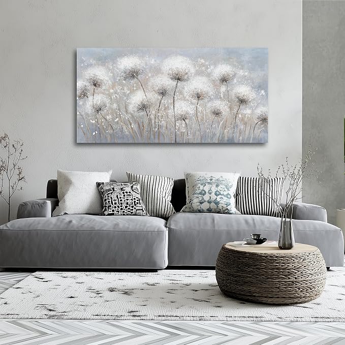 Belmrxne Large Dandelion Floral Wall White and Black Wall Decor Modern Aesthetic Artwork Trendy Canvas Painting for Living Room Bedroom Dining Room Office Home Decor 29x58 inch