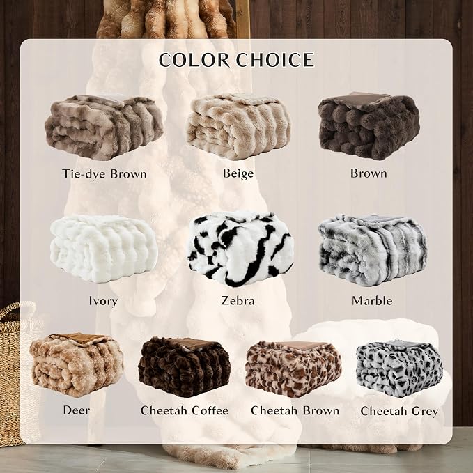 WDCOZY Luxury Ivory Bubble Throw Blanket, Cream White Faux Fur Mink Plush Throw for Couch, Sofa and Bed, Soft Fluffy Fuzzy Furry Cozy Blanket, Thick and Warm, 50x60 inches