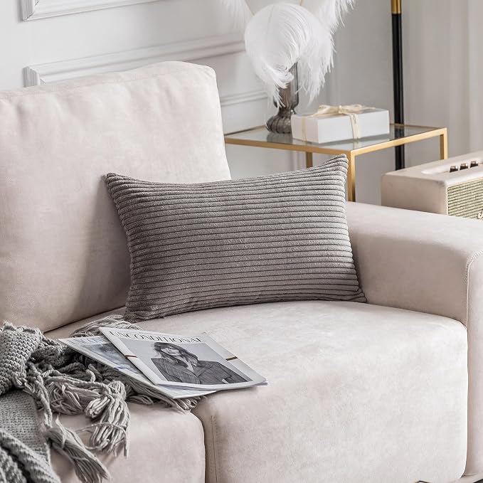 Home Brilliant Pillow Cover 12x20 Rectangle Throw Pillow Case Soft Striped Corduroy Throw Pillow for Couch Patio Porch Balcony, 12 x 20 inches, 30cm x 50cm, Ash Grey