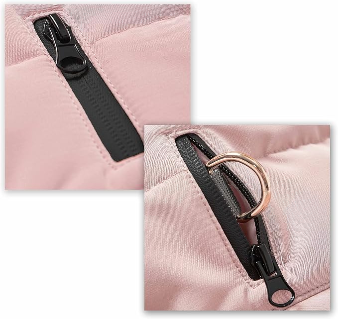 Blueberry Pet Cozy & Comfy Windproof Waterproof Quilted Fall Winter Dog Puffer Jacket in Pink, Back Length 13 3/4", Size 12", Warm Coat for Small Dogs