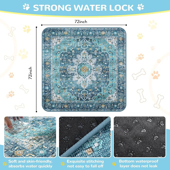 Lahome Extra-Large Washable Dog Pee Pads (72"x72") - Super Absorbent & Waterproof - Leakproof Reusable Mat for Playpens, Beds & Whelping , Convenient Cleanup,Blue