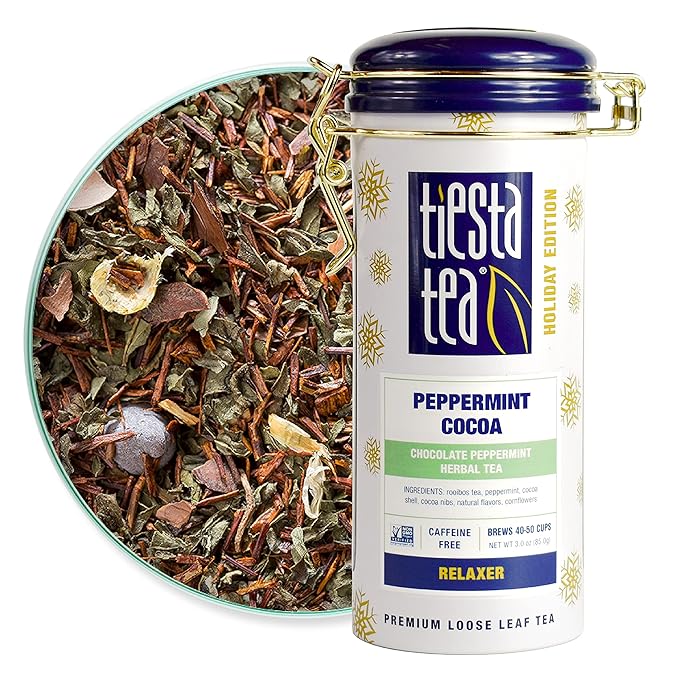 Tiesta Tea - Cozy Peppermint Cocoa, Loose Leaf, Chocolate Peppermint Herbal Tea, Premium Blend, Non Caffeinated, Make Hot or Iced Tea & Up to 50 Cups - 3 Ounce Refillable Tin
