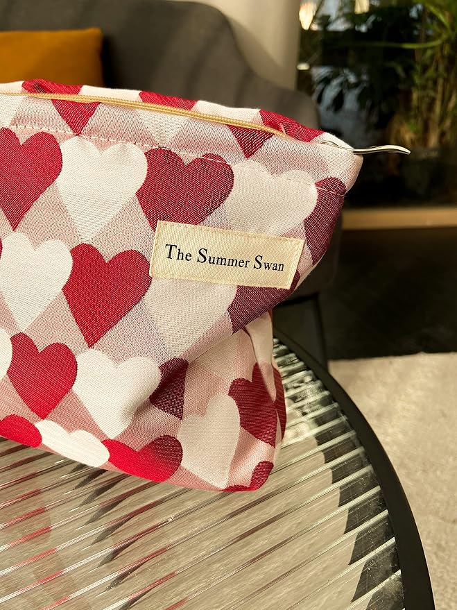 Summer Swan Large Floral Mid-day Clutch Period Kit Hygiene Skincare Cute Makeup Bag (Valentine Hearts Red)
