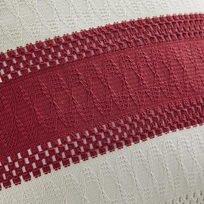 2pk Boho Pillow Covers 22x22, Natural White/Contrast/Red | 100% Organic Cotton Body, Stripe Embroidery, Farmhouse Decorative Cushion Covers for Sofa Bed Living Room Home Decor