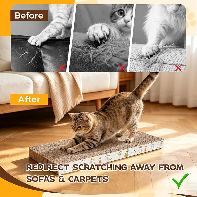 PatiencET Cat Scratcher Cardboard Pads, 4-Pack Mixed Flat and Wavy | Flat and Curved Profiles, Four-Piece Variety, Stretching and Lounging, Catnips Included