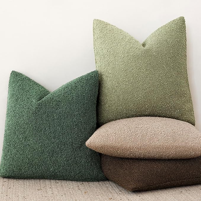 Foindtower Set of 2, Decorative Textured Boucle Throw Pillow Covers Accent Solid Pillow Cases Neutral Cozy Couch Cushion Case for Chair Sofa Bedroom Living Room Home Decor 26x26 Inch Pine Green