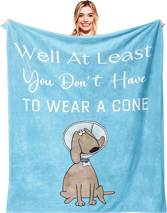 Get Well Gifts for Women/Men After Surgery Blue Blanket 50"x60" | Feel Better/Get Well Soon Gifts for Women, Surgery Recovery Gift for Men, at Least You Dont Have to Wear A Cone