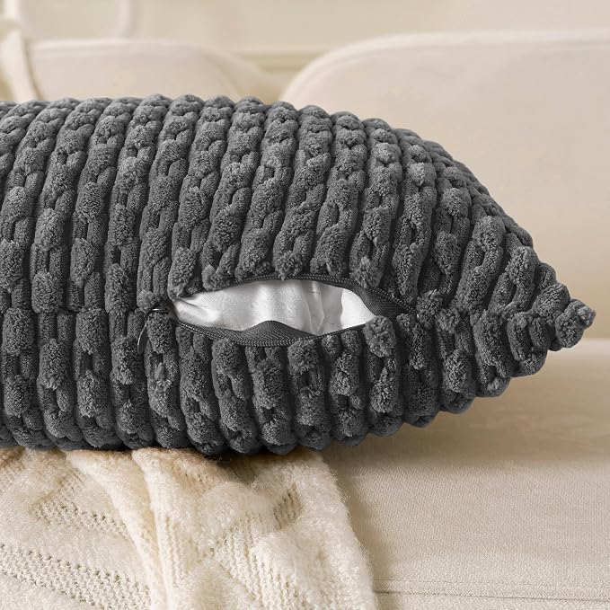 Set of 4 Dark Grey Decorative Throw Pillow Covers 24x24 Inch Corduroy Pillow Covers for Bed Couch Sofa Living Room Soft Square Cushion Cases