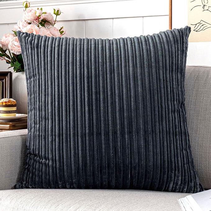 UGASA Velvet Soft Soild Decorative Pillow Covers Square Corduroy Pillowcases for Livingroom/Couch, 20"x20"(50x50cm), 2 Pcs, Dark Grey