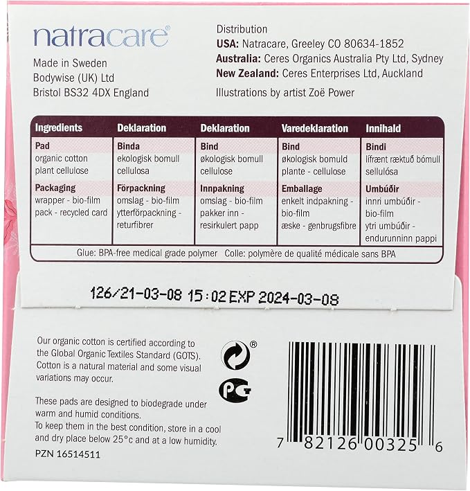 Natracare Ultra Extra Pads with Wings, Regular, Individually Wrapped, Made with Certified Organic Cotton, Ecologically Certified Cellulose Pulp and Plant Starch (1 Pack, 12 Pads Total)